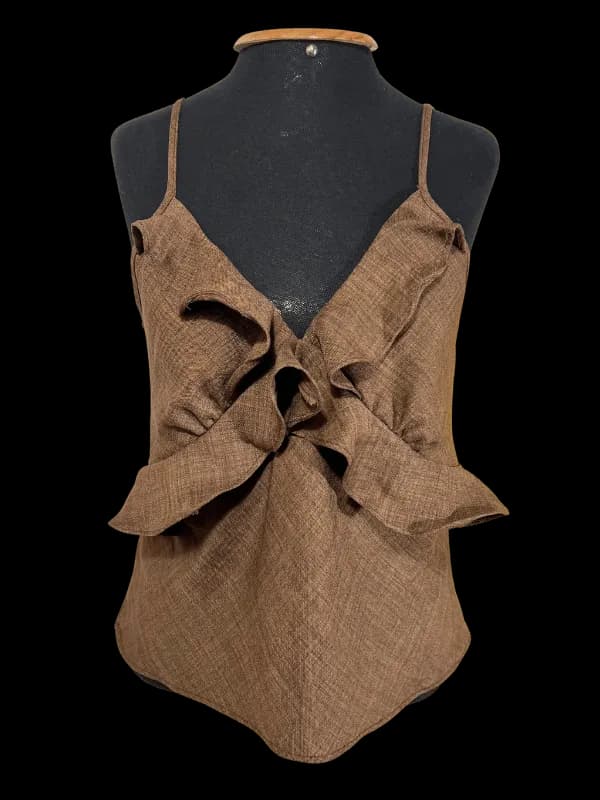 Blusa marrom drapeada, alças finas