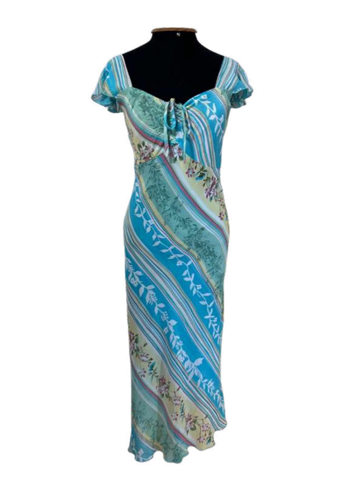 Vestido Vintage Longo Estampado Azul e Verde