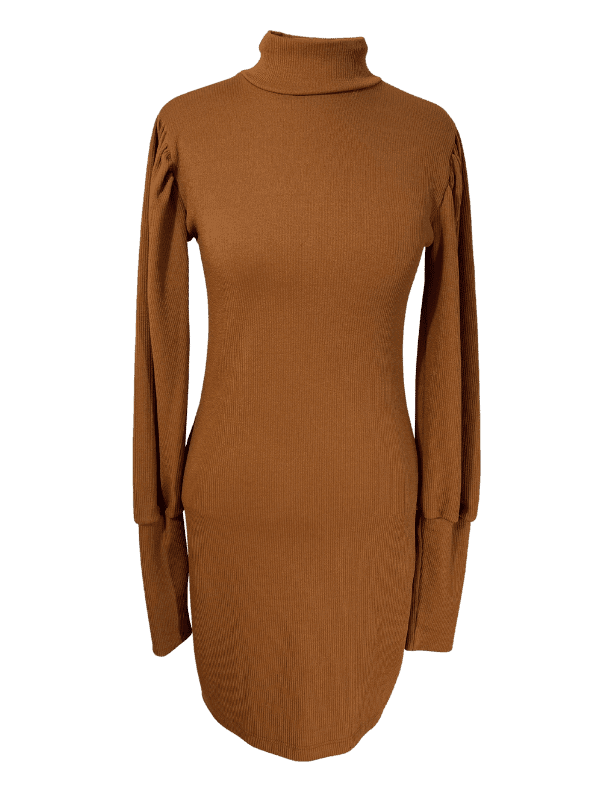 Vestido Tricot Canelado Caramelo
